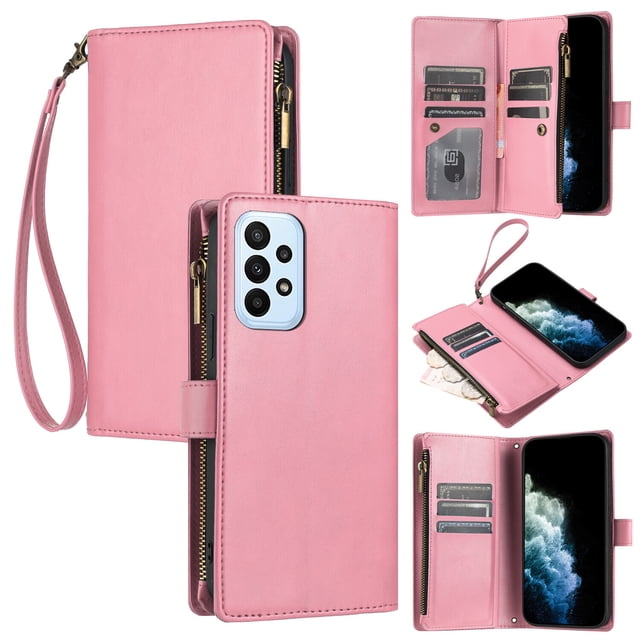 Compatible with Samsung Galaxy A23 5G/ 4G Wallet Case Premium Zipper Large Space Flip PU Leather Cover