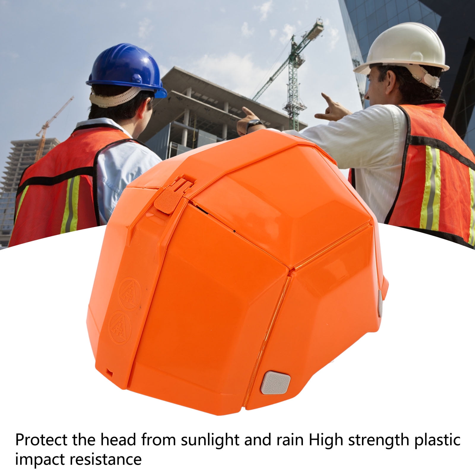M Buder High Strength Plastic Foldable Helmet Portable Head Protection Safety Hard Hat for Outdoor Work Sports Travel Emergency Rescue (14.5 inches / 37 cm), Orange Color, 1 Pack