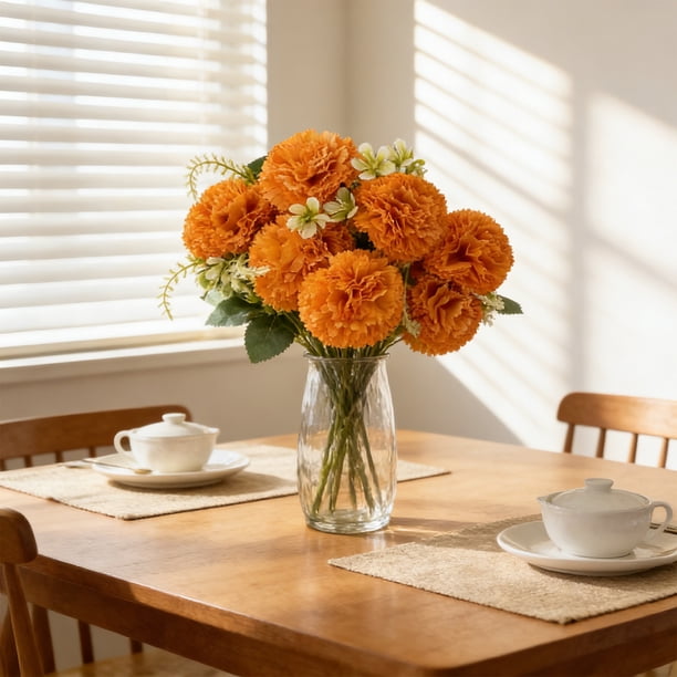 Claveles Artificiales | Ramo de Flores Artificiales para Decoración Del Hogar | Arreglo Floral de Plástico para Centros de Mesa, Rellenos de Jarrones y Regalos