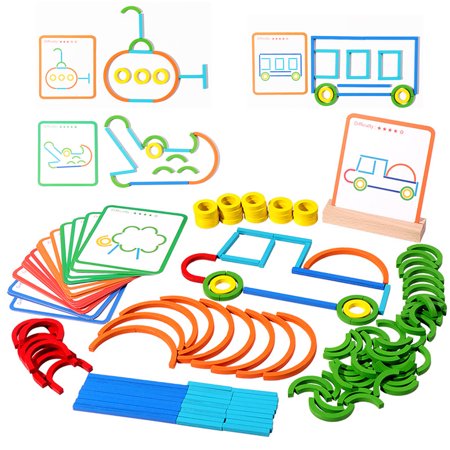 Wooden Sticks and Rings STEM Construction Building Montessori Toys for Toddlers Boys Girls Kids 3+