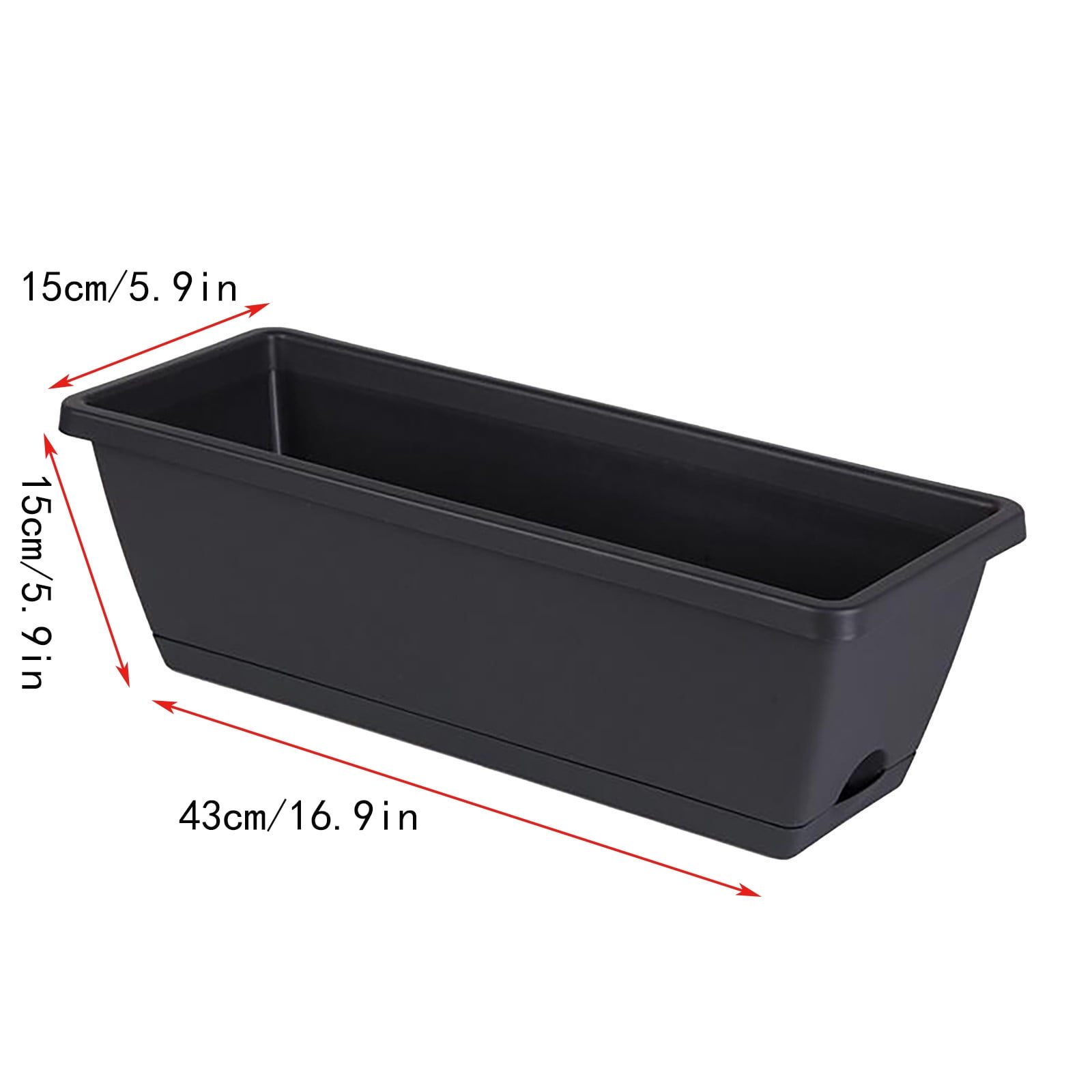 Matoen Window Box Planter, Plastic Vegetable Flower Planters Boxes 17 Inches Rectangular Flower Pots with Saucers for Indoor Outdoor Garden, Patio, Home Decor (Black)