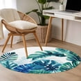 thumbnail image 4 of Blue Teal Leaves Round Area Rug 3.3Ft Washable Circle Rugs for Dining Room Table, Summer Botanical Watercolor Leaf Non-Slip Carpet Floor Mats Indoor Outdoor Carpet Runner Aesthetic Home Decor, 4 of 8