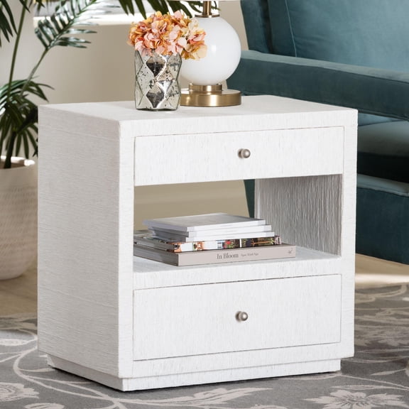 bali & pari Kai Boho End Table, 2-Drawer, White
