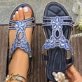 thumbnail image 2 of Xijirk Boho Glitter Sandals for Women Rhinestone T Strap Flat Sandals with Elastic Slingback Soft Sole Casual Shoes Comfortable Flip Flops for Beach Leisure,Blue,8, 2 of 9