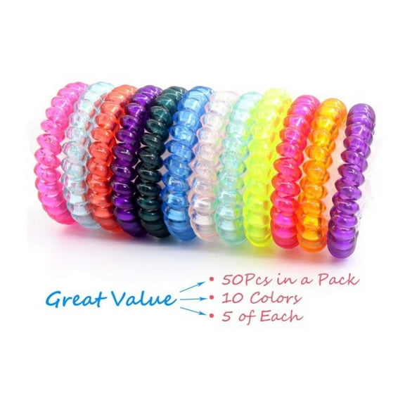 Twisted Hair Ties, 50 Pack No Crease Hair Ties, Colorful Phone Cord Hair Ties, Hair Coils,Elastic Coil Hair Ties for Women Girls, Apply to Curly, Straight, Thick, Long,Topboutique