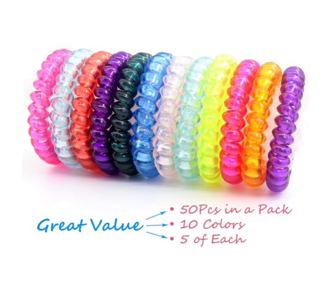 Spiral Hair Ties,50 Pcs Colorful No Crease Hair Ties,Candy Color Phone Cord Hair Ties Coils,Spiral Bracelets,Elastic Coil Hair Ties Ponytail Holders Hair Accessories for Women Girls All Hair Styles - image 3 of 10