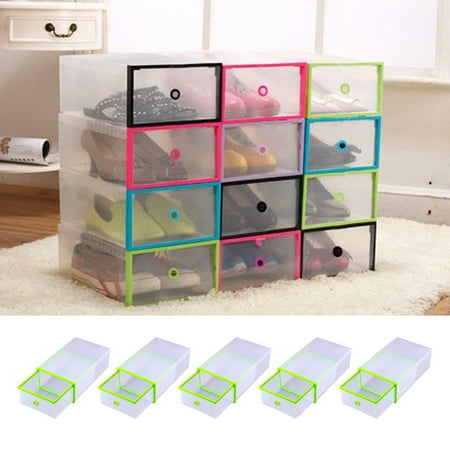 Teak Rectangular Stacking Box 5PCS Rectangular Clear Plastic Shoe Box Transparent Drawer Case Protective Storage Shoe Boxes Storage Organizer Stackable Box by Zerone ()
