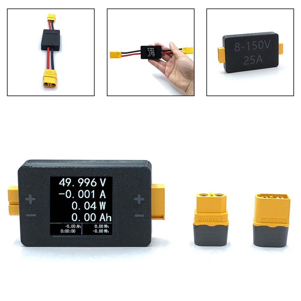 1PC 8-150V 25A/50 Power Meter Avionics Battery Voltage And Capacity Tester 60mm*38mm*13.5mm XT60/XT90 Interface Power Meter