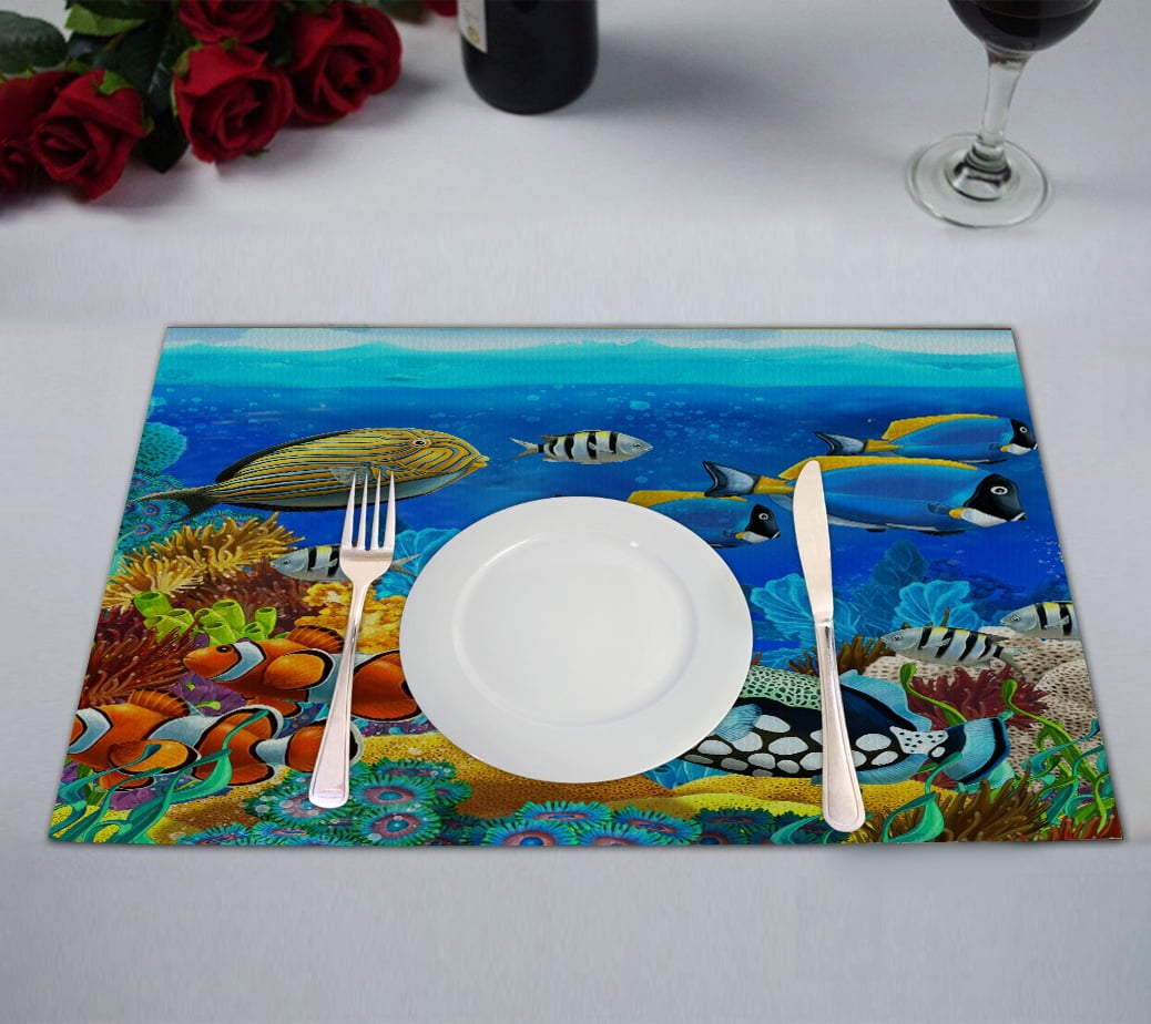 GCKG Sea Seabed Fish Corals Underwater Ocean Tropical Fish Placemats