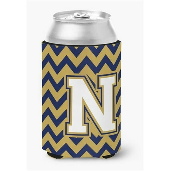Letter N Chevron Navy Blue & Gold Can or Bottle Hugger