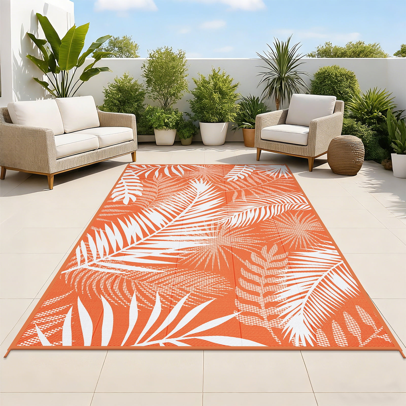 MeyJey Outdoor Rug , 6'x9' Reversible Waterproof Area Rug, Plastic Mat for RV Patio Camping, Orange