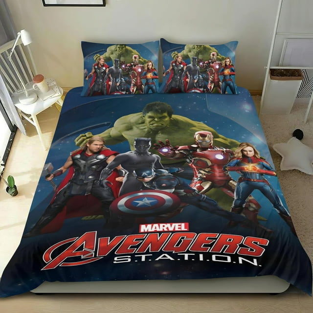 Vengadores Conjunto de sábanas temático, trío de piezas, cómodo y amigable con la piel, diseño único, regalo de decoración para el hogar para familiares, amigos y fans,173cm *218cm