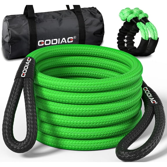 Godiag 1" x 30ft Kinetic Recovery Tow Rope Heavy Duty Energy Rope with 2 Soft Shackles, Offroad Power Stretch Snatch Rope for Truck Jeep Car ATV UTV Tractor