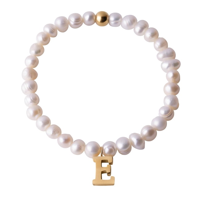 Pulseras Mujer de Perlas con Iniciales Oro 18k LuckyLy, Modelo Galia blanco UNITALLA