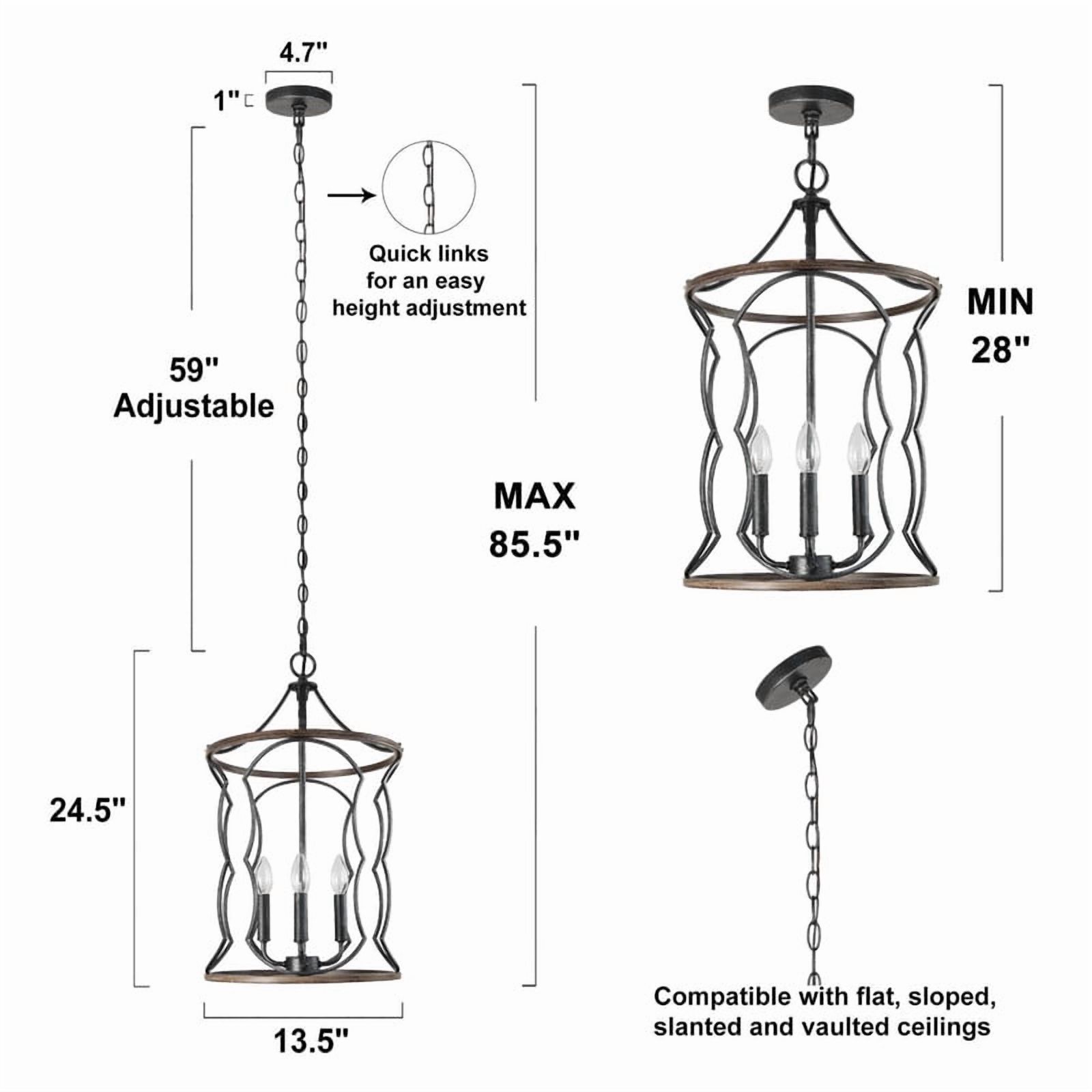 LNC Celosia 3-Light Black and Wood Drum Pendant Light for Dining Room or Entryway