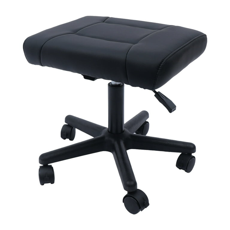 HiKaRiGuMi Adjustable Foot Rest Under Desk Footrest Leather Black Foot Stool  W/ Wheels for Office Home 