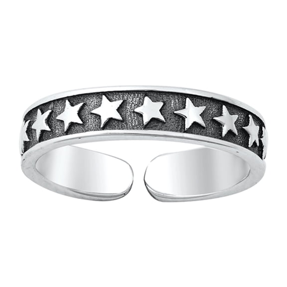 Sterling Silver Stars Toe Ring Adjustable Oxidized Astrological Band 925 Jewelry Female Unisex