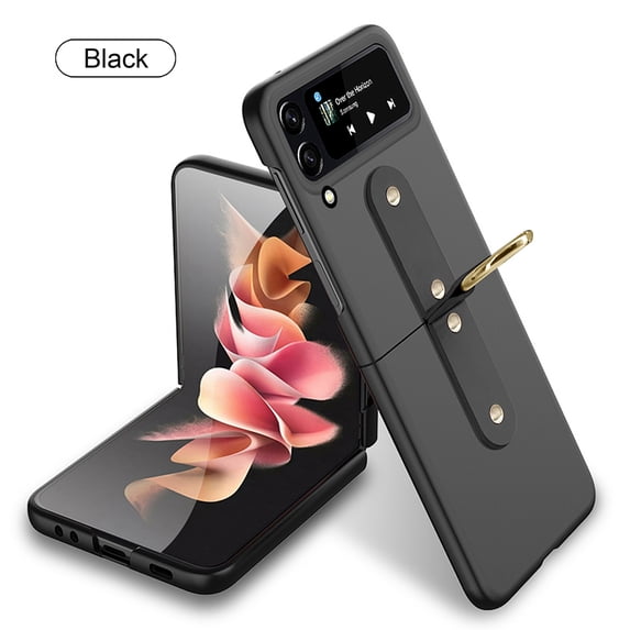 ELEHOLD for Samsung Galaxy Z Flip 4 2022 Slim Fit Case with Metal Ring Holder, Matte Hard PC Lightweight Drop Protection Anti-Scratch Shockproof Ultra-Thin Case for ZFlip 4 5G 6.7 inch, Black