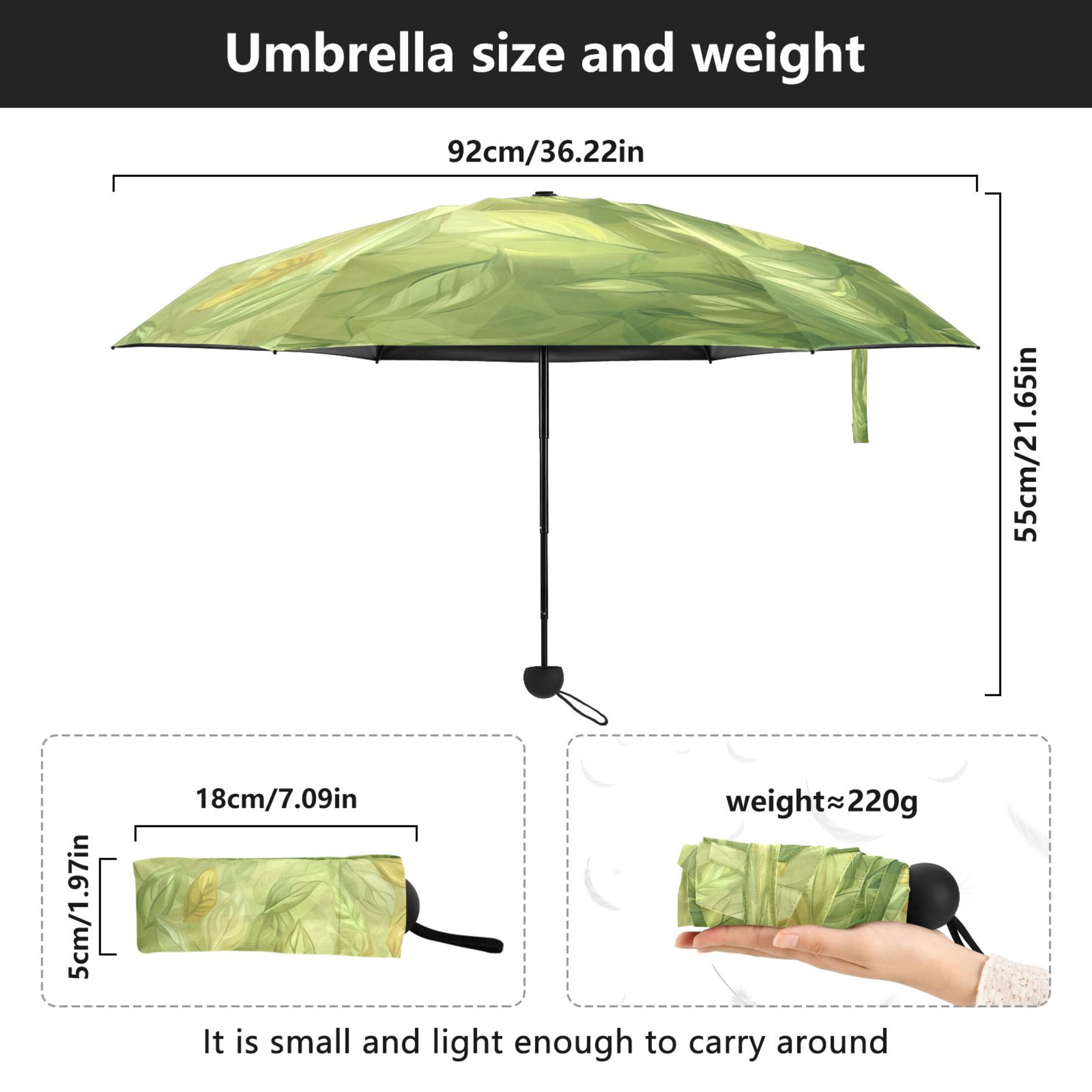 Spring Leaf Pattern Umbrellas for Sun Auto Open Close UV50+ Waterproof 5-Fold Compact Fiberglass Frame