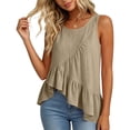 thumbnail image 6 of Pounoo Tank Tops for Women Round Neck Sleeveless Diagonal Ruffle Uneven Hem Tank Plain Crinkle Fabric Sleeveless Tops for Women Flowy Loose Fit Beach Vacation Soft Cute Summer Tops, 6 of 7