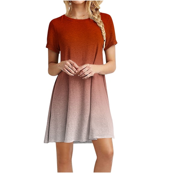 Summer Dresses For Women 2025 Sevevn Women's Casual Color-Blocking Printed Short-Sleeved Round-Neck Dress