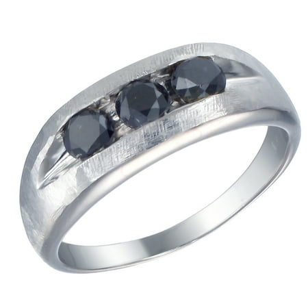 Silver Men's Black Diamond Engagement Ring 1.30 CT