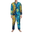 thumbnail image 3 of Fuzoiu Starry Sunflower Dreamscape Print Men's Long-Sleeved Pajama,Lounge Button Down Nightwear,Mens Notch Collar Pajama Set -Small, 3 of 7