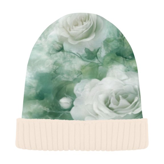 BZSMCE Winter Beanie Hats Casual Warm Cozy CapGreen Mist Roses Pattern