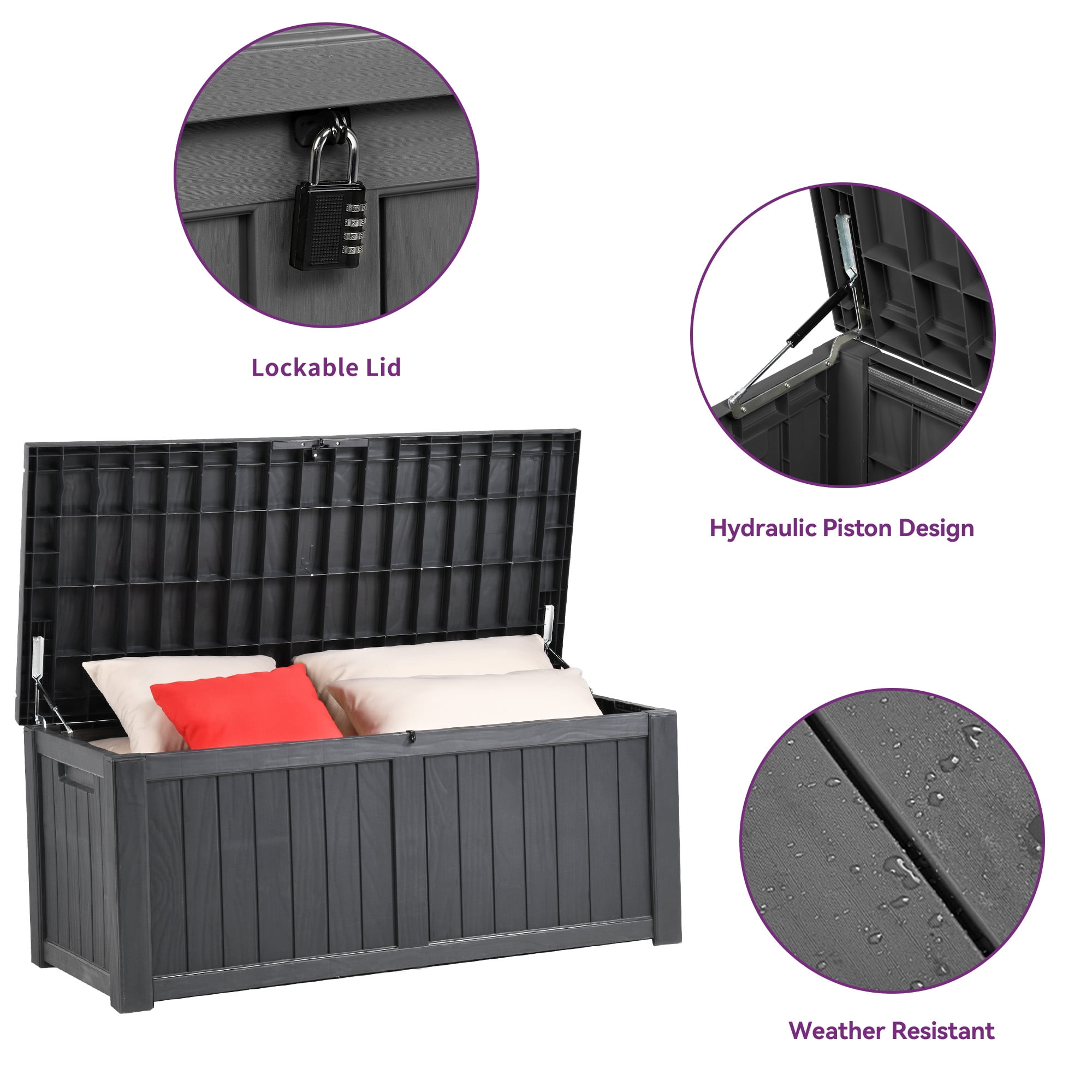 Dextrus Outdoor 120 Gallon Resin Deck Box, Dark Grey