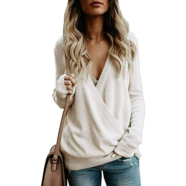Deep v neck jumper womens sale
