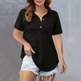 thumbnail image 2 of Womens Tops Under $10 - Womens Oversized Waffle Knit Tops Short Sleeve V Neck Henley Shirts Solid Color Dressy Casual Collared Blouse Tunic Black M, 2 of 4