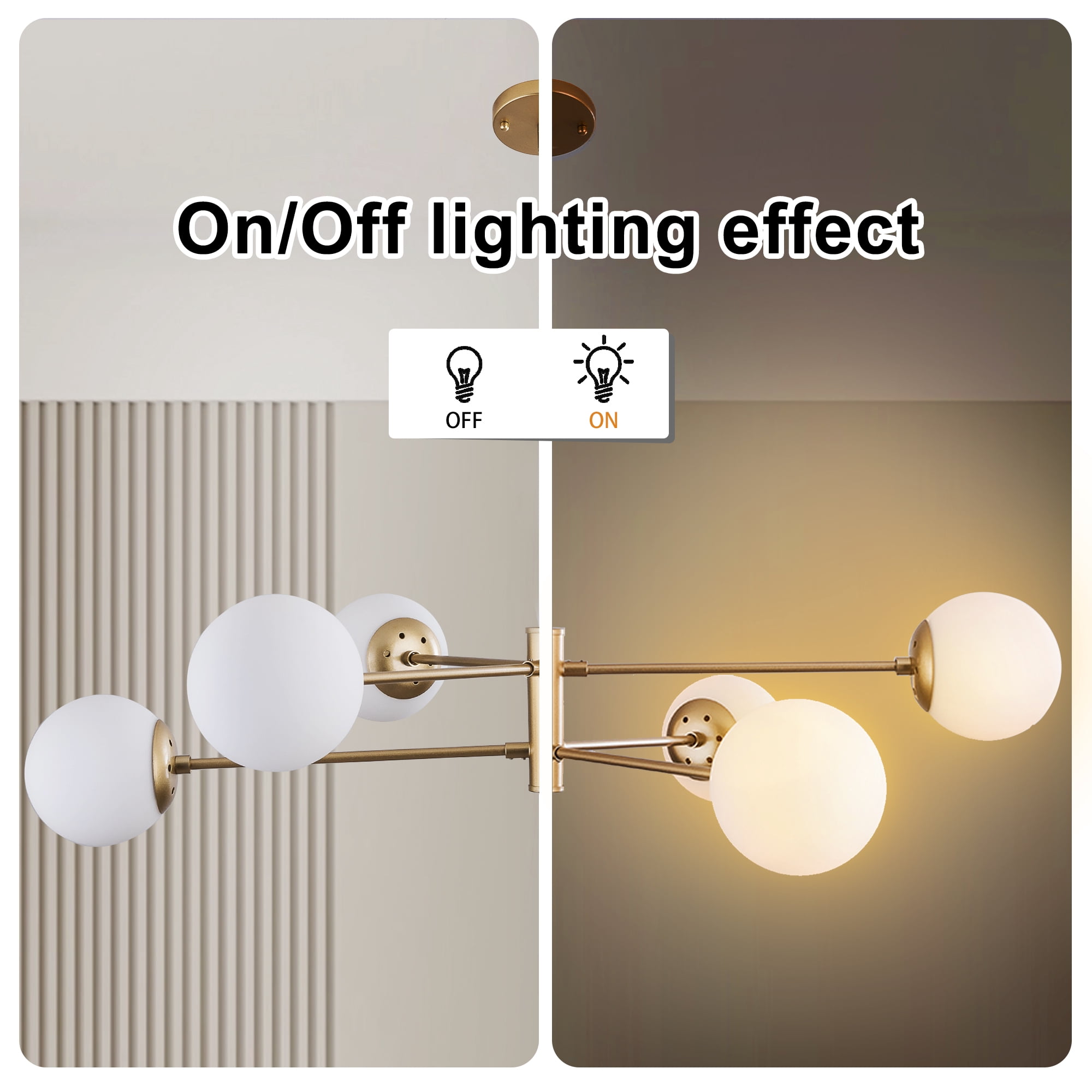 UHG 6-Light Sputnik Chandelier with Milk Glass Shades, Gold Flush Mount Ceiling Light Fixture for Living&Dining Room Bedroom, Modern Farmhouse Pendant Lighting for Kitchen Island Hallway