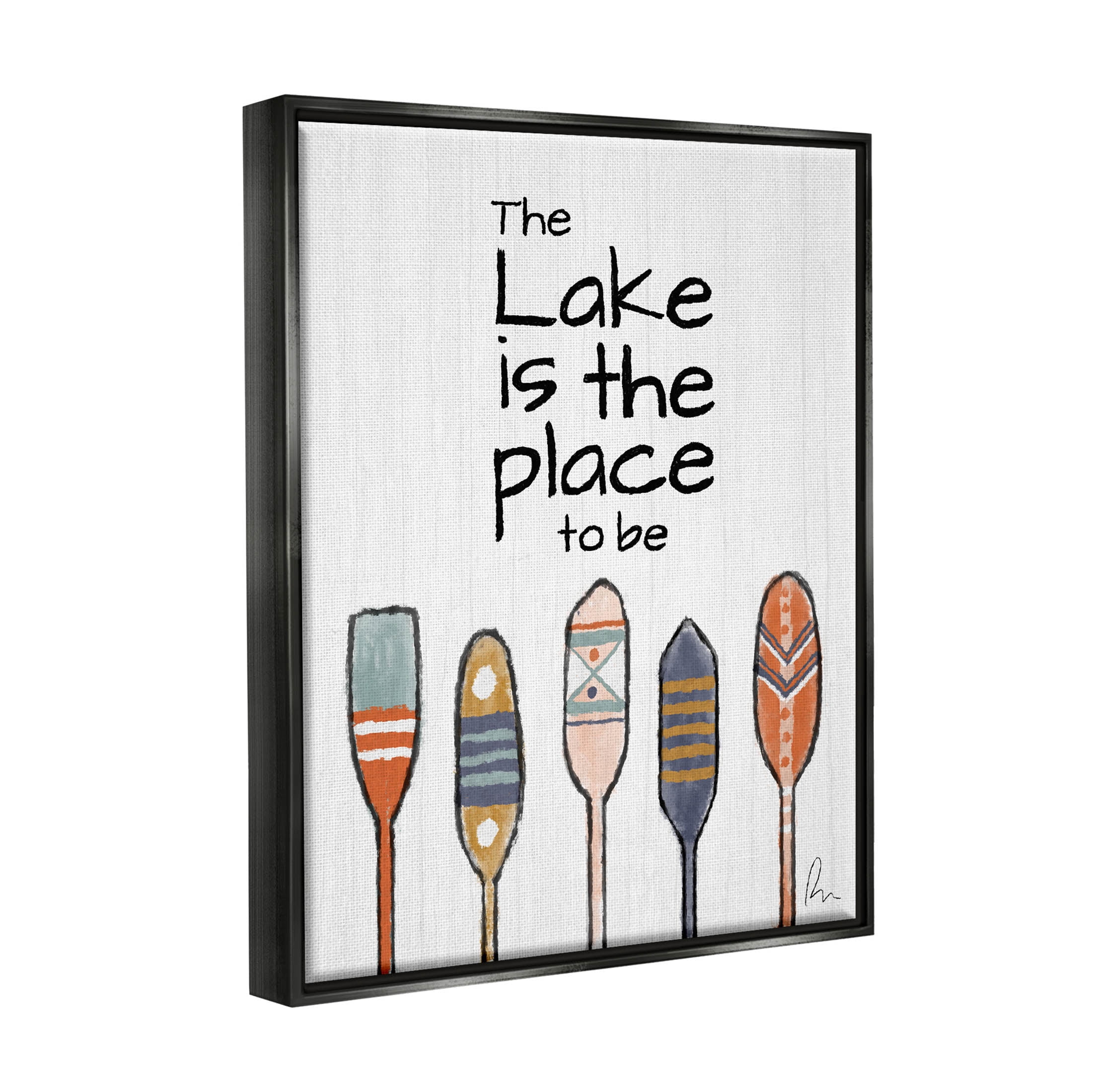 Stupell Industries Lake Place to Be Phrase Graphic Art Jet Black Floating Framed Canvas Print Wall Art, Design by Ramona Murdock