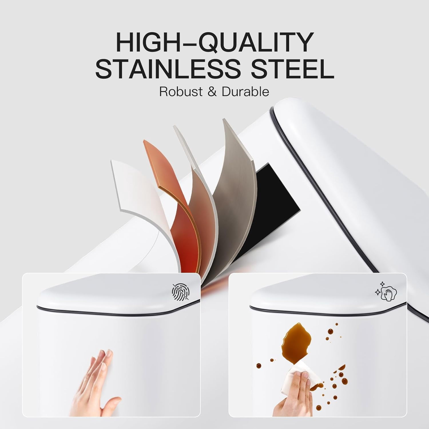Stainless Steel Bathroom Trash Can with Lid, 3.2 Gallon Slim Step Wastebasket for Bedroom Office