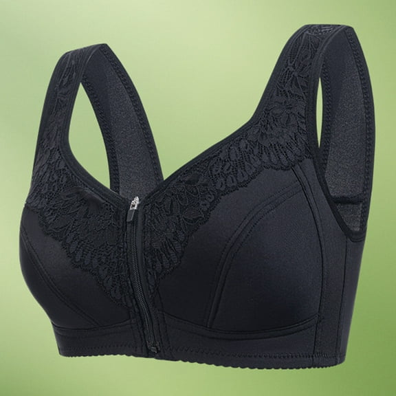 HongQid Front Closure Bras for Women, Comfortable Bra Plus Size No Underwire Zipper Closing Bra