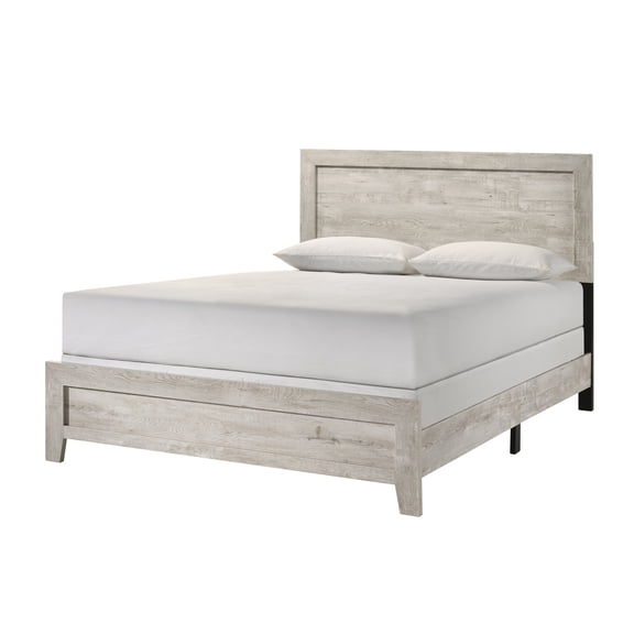 Bed Frame Whitewashed Wood Finish 1pc King Size Panel Bed Beautiful Wooden Bedroom Furniture Contemporary Style