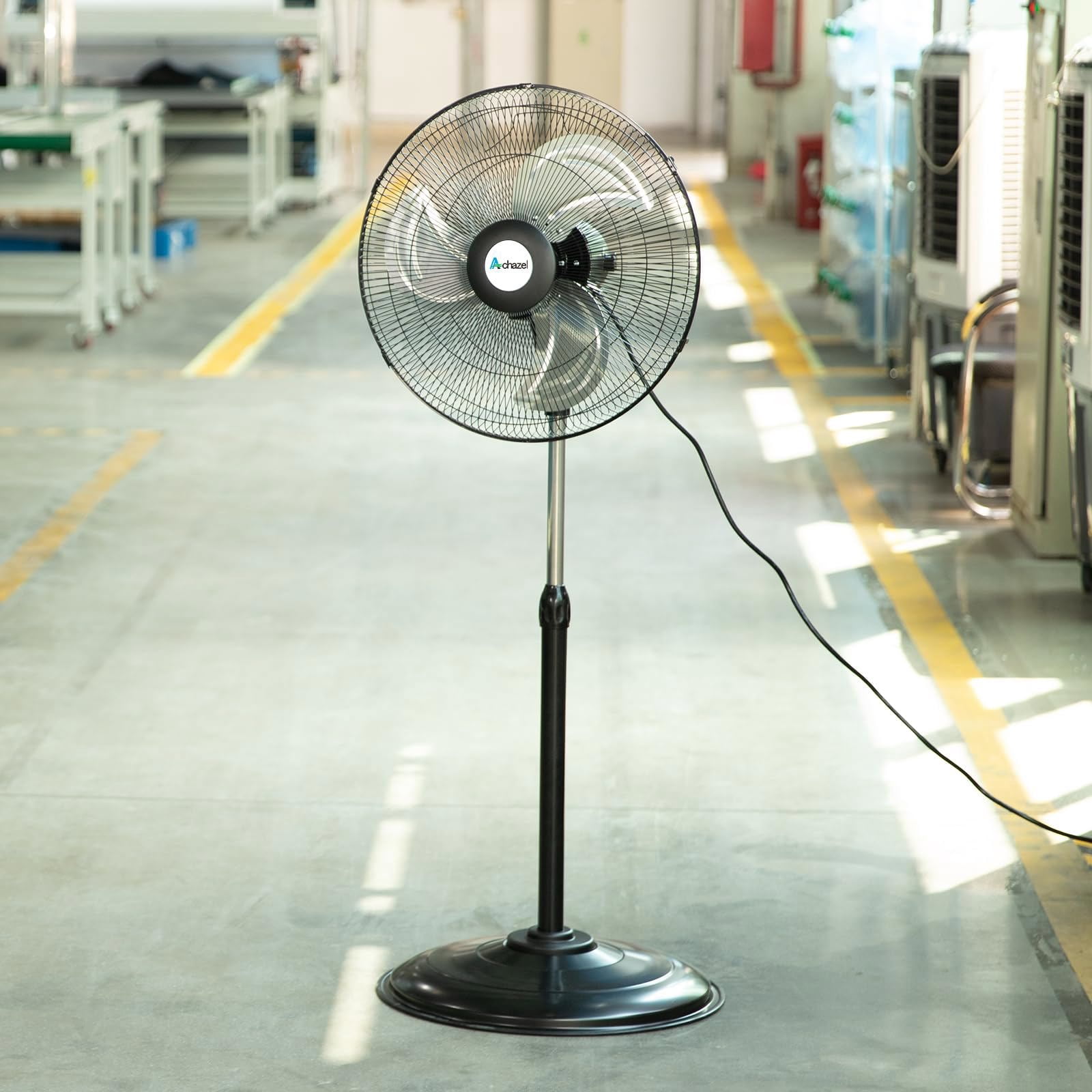 Achazel 18" Oscillating Pedestal Fan, 3 Speeds Heavy Duty Industrial Standing Fan with Aluminum Blades Adjustable Height for Commercial and Garage