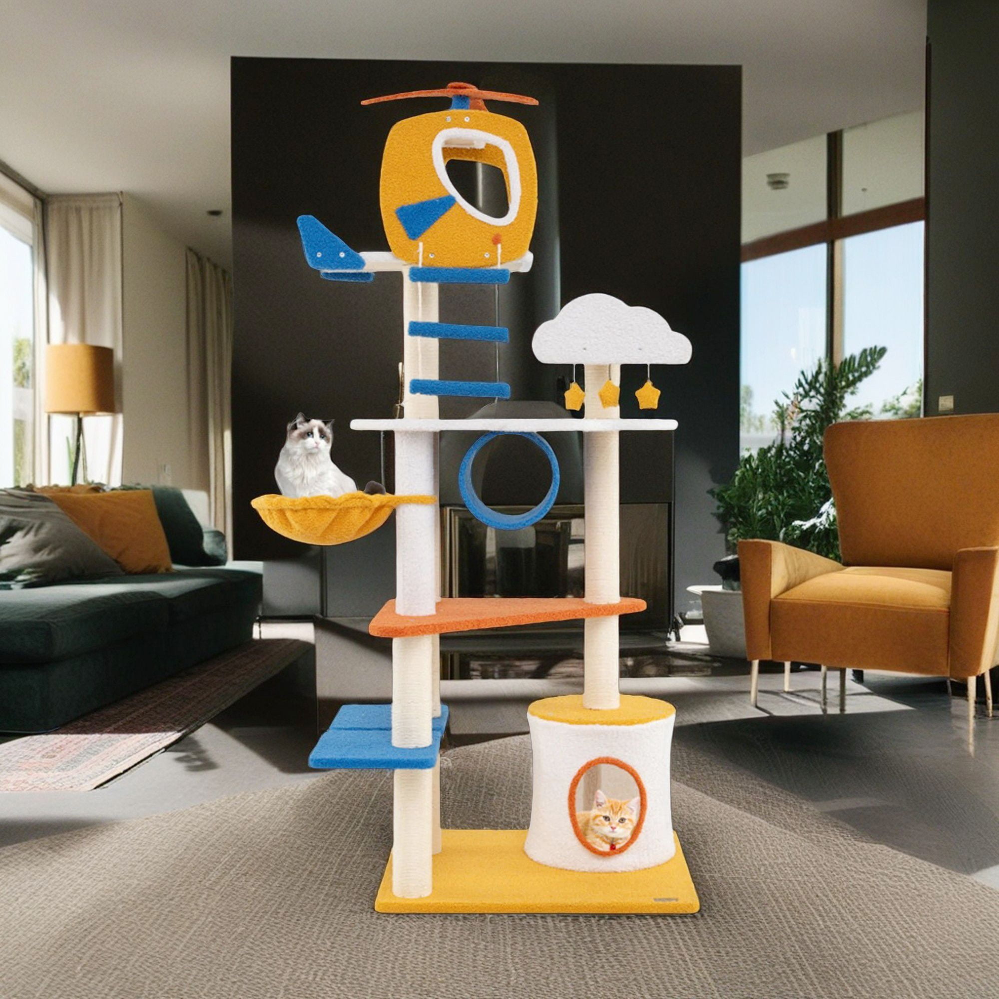 Kadyn 70" Cat Tree Tower with Scratching Posts and Platform, Cat Condo Aviation-themed Cat Activity Center Play for Kittens, Multicolor