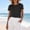Black, variant on Women'S Crop Tops Short Sleeve Crewneck Reversible Button Down T Shirt Loose Fit Basic Solid Summer Travel Vacation Beach Casual Blouse