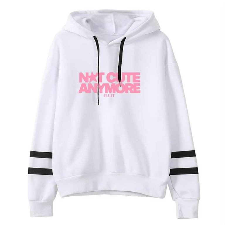 ILLIT Not cute anymore hooded drawstring pocketless sweatshirt men
