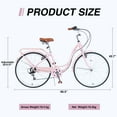 thumbnail image 5 of 26 inch Womens Beach Cruiser Bike with Hand Brakes, 7 Speed Bicycle for Adult Teen, City Commuter Bike for Ladies with Backseat, 85% Assembled, Pink, 5 of 6