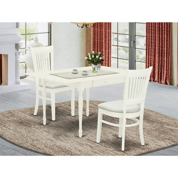 Small Rectangular Dining Table Set - 3 Piece Wood Dinette Set with Chairs - White Finish