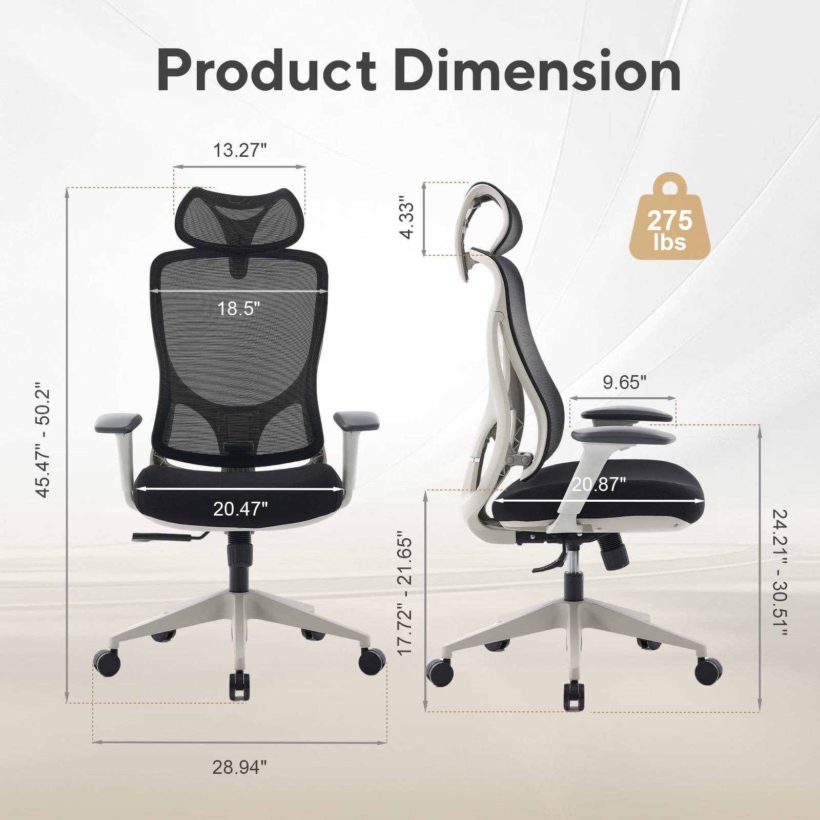 Nouhaus Apertura Ergonomic High Back Office Chair, Mesh Desk Chair with 3D Armrests and Dynamic Lumbar Support, Gray