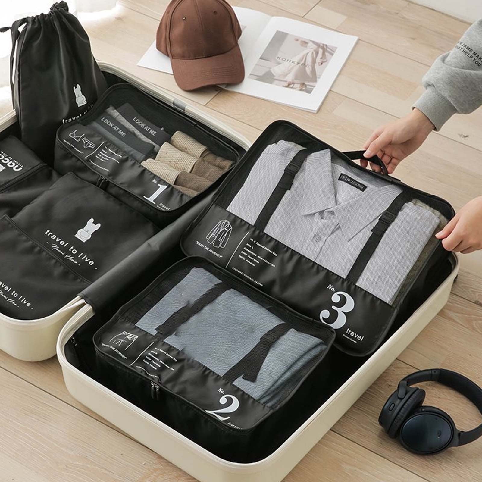 Asxite Home Storage Organization Boxs,7 Sets Of Packaging Travel Luggage Organizer With Laundry Bag And Shoe Bag Luggage Packing Travel Accessories Clothing Bag Shoe Bag Lingerie Bag