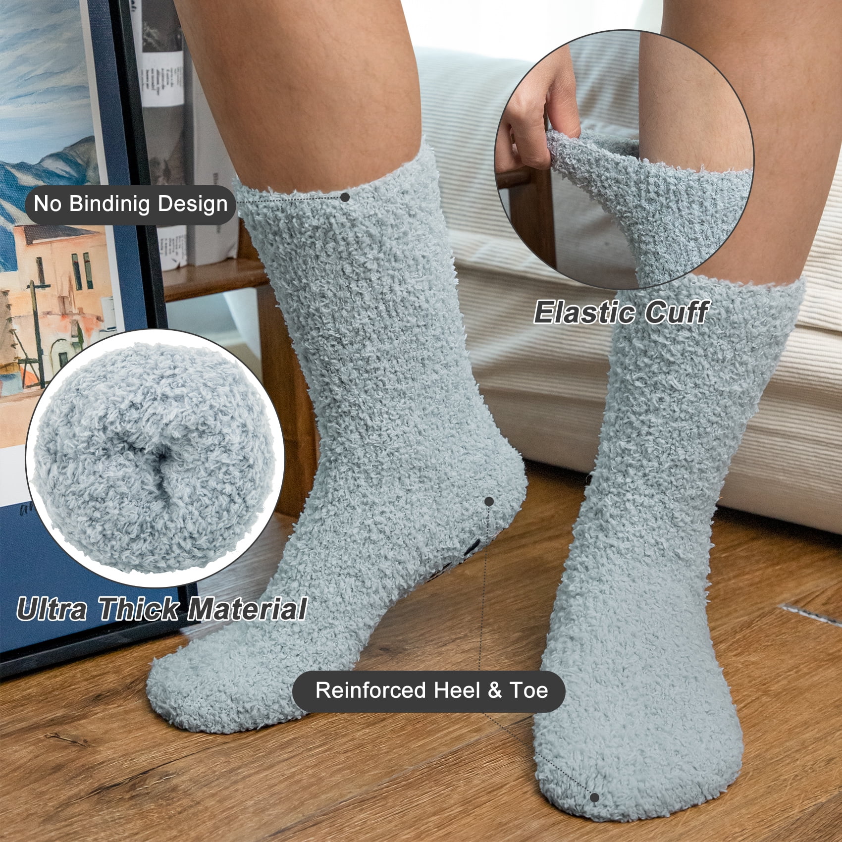 KOITHOT 6 Pack Men Fuzzy Socks Warm Winter Soft Fluffy Cozy Slipper Fleece Socks for Men