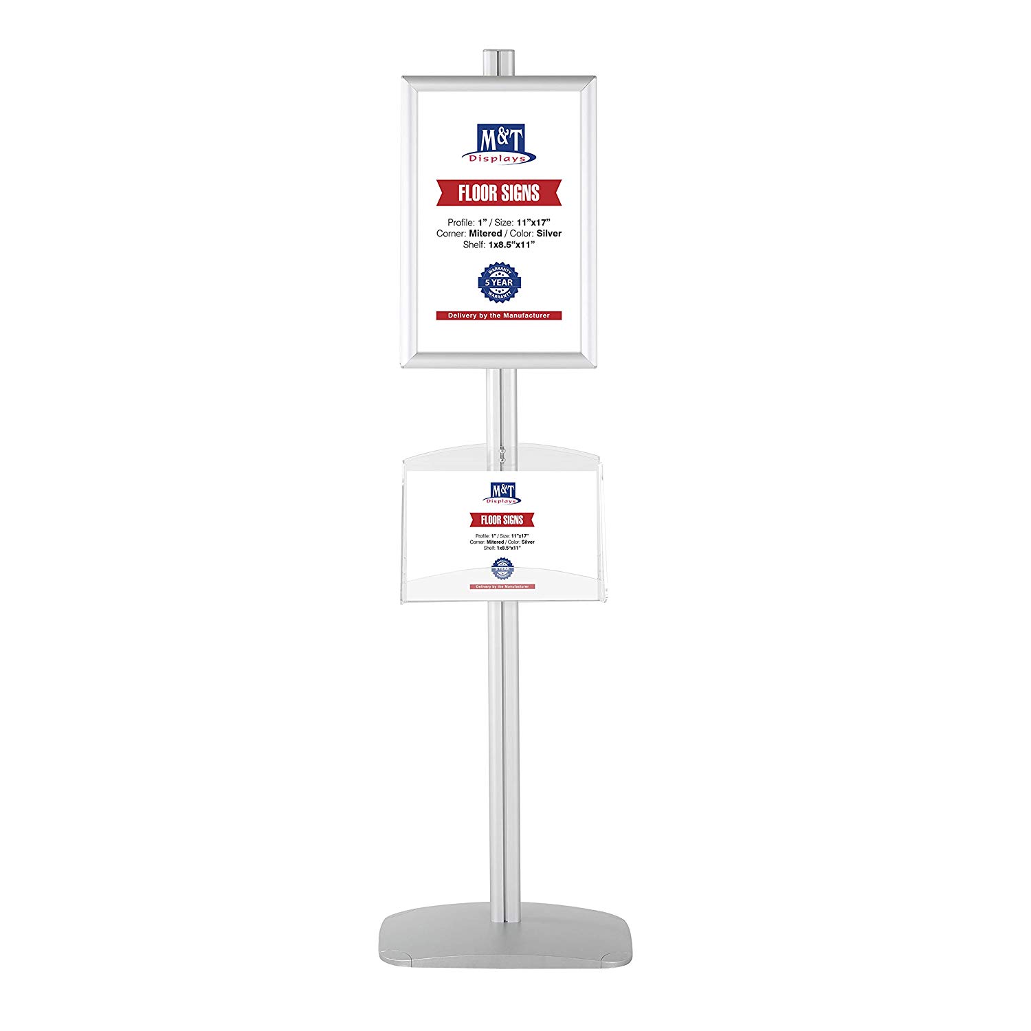 M&T Displays Free Standing Display Stand with 1 x (8.5x11) snap Frame