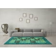 thumbnail image 3 of Ahgly Company Machine Washable Indoor Round Abstract Turquoise Blue Modern Area Rugs, 5' Round, 3 of 4