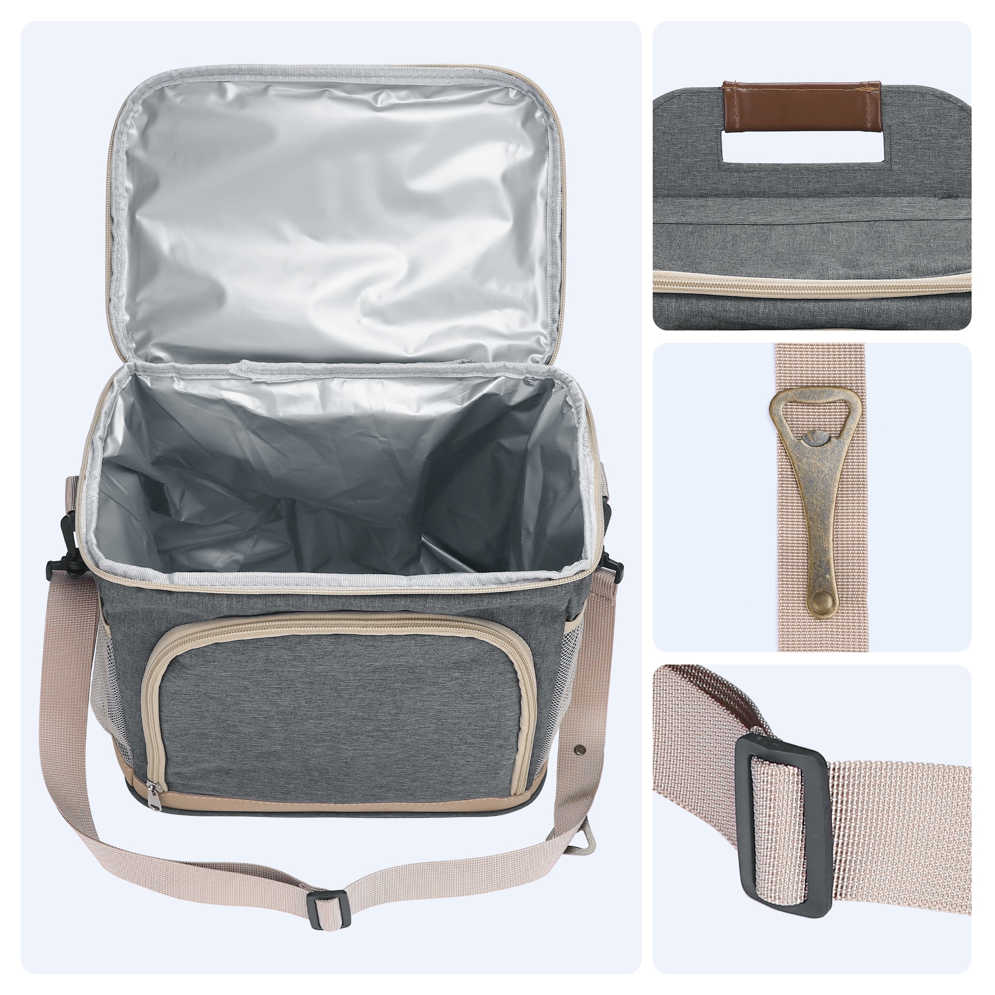 Unique Bargains Lunch Bag Insulated Lunch Bag with Adjustable Shoulder Strap Gray