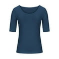 thumbnail image 4 of JGGSPWM Women's Crop Tops Basic Scoop Neck 3/4 Sleeve T-Shirt V Neck Half Sleeve Tees Slim Fit Blue 3XL, 4 of 6