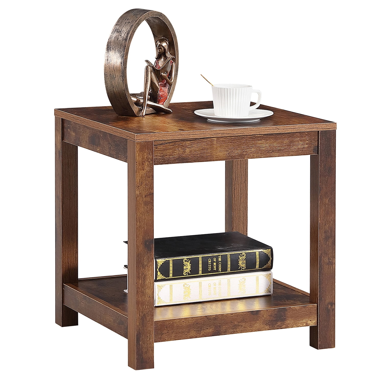 Kadyn End Table, Mid-Century Nightstand for Living Room, MDF Bedside Table with Storage Shelve, Rustic Brown Kadyn End Table, Mid-Century Nightstand for Living Room, MDF Bedside Table with Storage Shelve, Rustic Brown